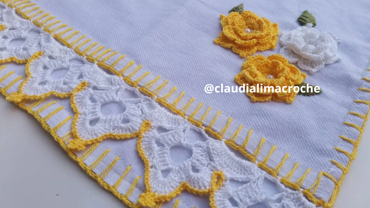 Bico de Crochê com Flores e Folhas Aplicadas – Passo a Passo Completo